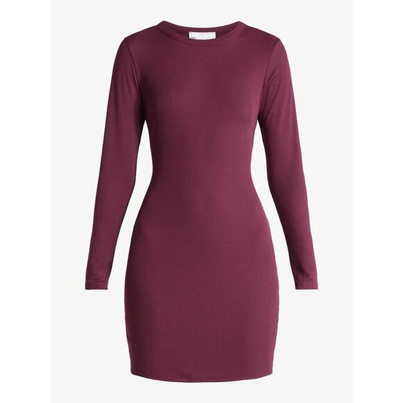 NEW Women's Plus Size 2XL Soft Stretchy Mini Dress with Long Sleeves DARK CHERRY - Picture 1 of 5